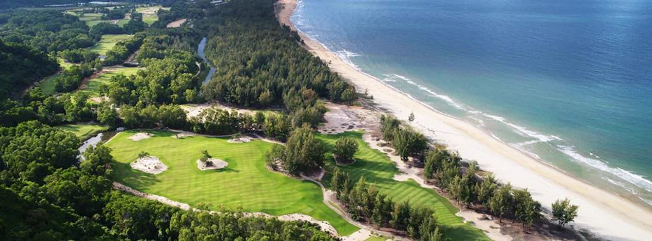 An aerial view of a golf course beside Vietnam’s coastline, from the programme supplied by Patrik